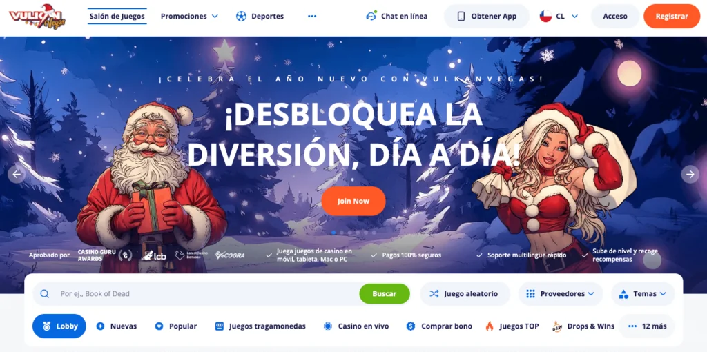 Promoción de Año Nuevo en Vulkan Vegas con temática navideña